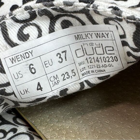 Hey Dude Wendy Milky Way Cow Print Canvas Slip On Shoes White Black Womens 6 - Picture 11 of 12